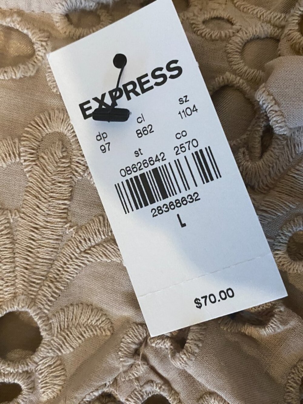 Express Tan Eyelet Puff Sleeve Top Size Large NWT - Picture 10 of 12
